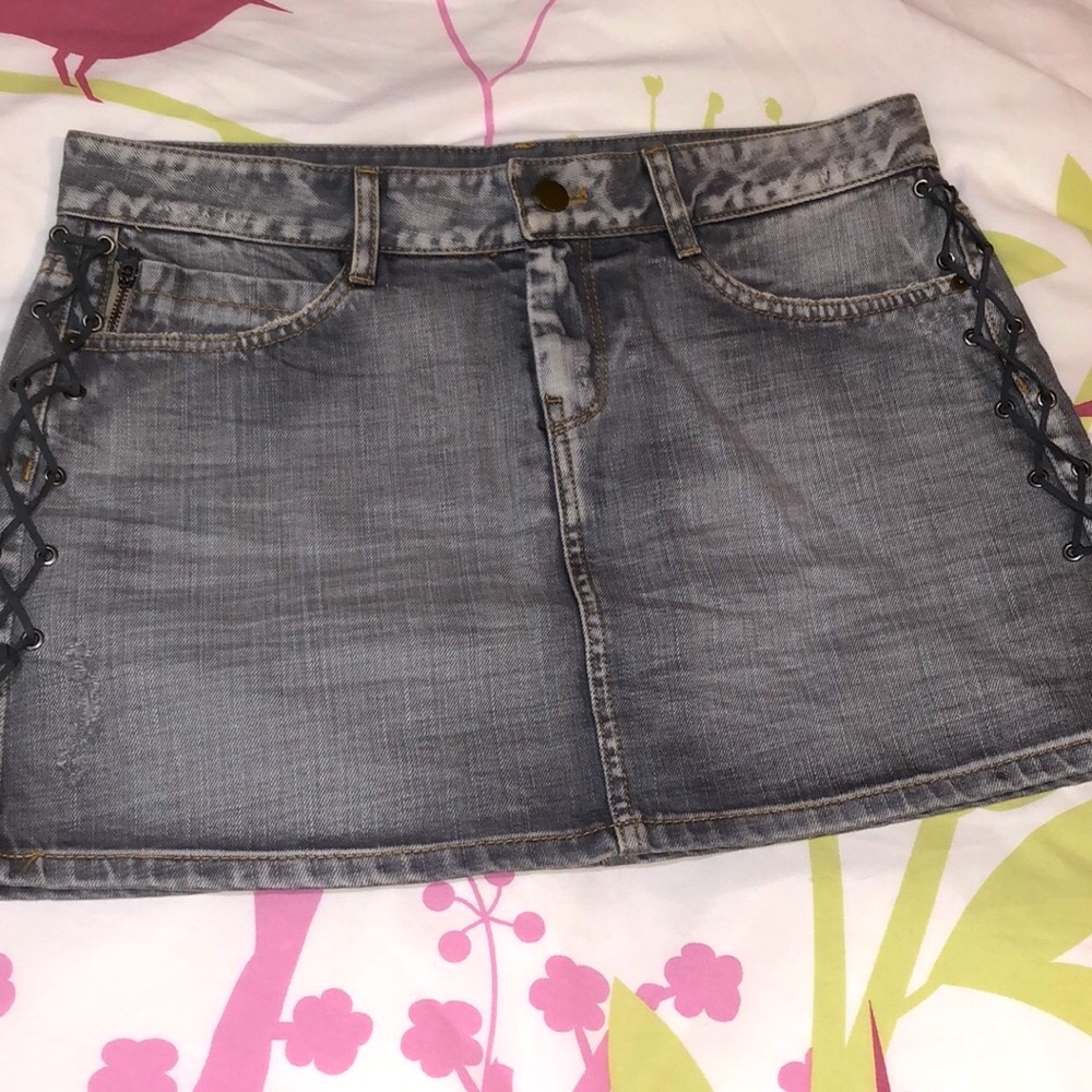 Vintage Haute hippie grey denim mini skirt size28 grey suede side detail BNWOT